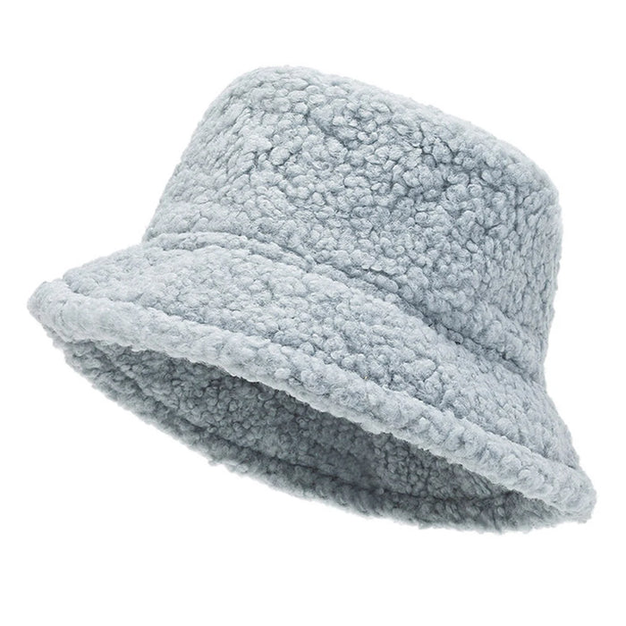 Solid Color Lambhair Bucket Hat Warm & Stylish Fishermen Cap