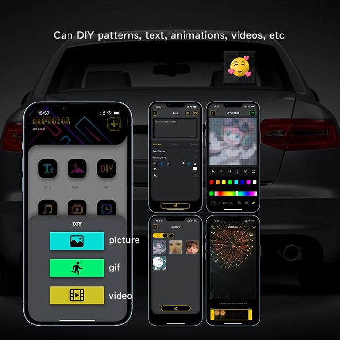 Usb Rgb Diy Led Matrix Panel App Control Custom Patterns Car Windshield Decoration