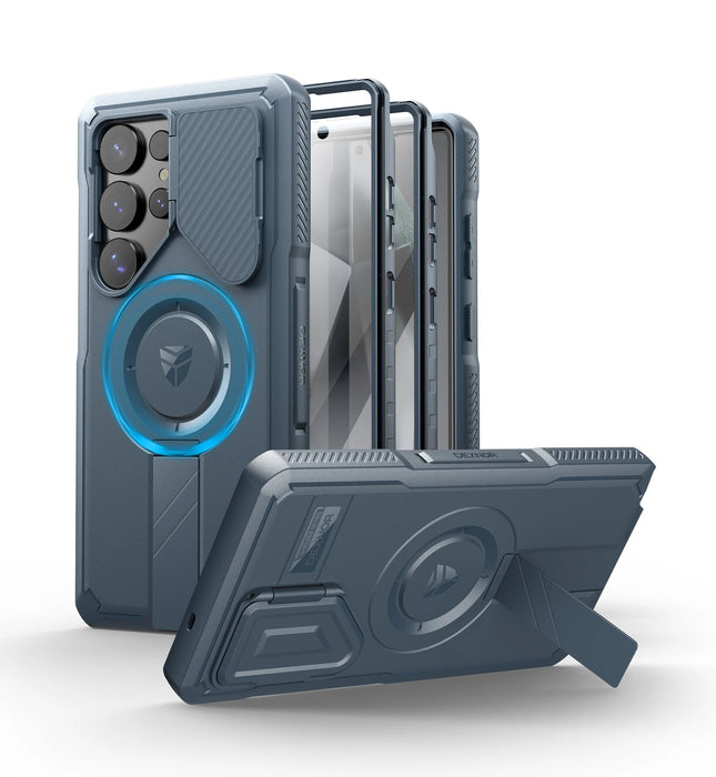 For Samsung Galaxy S25 Ultra Rugged Armor Shockproof Case With Built-In Sliding Camera Case Built-In Screen Protector Kickstand