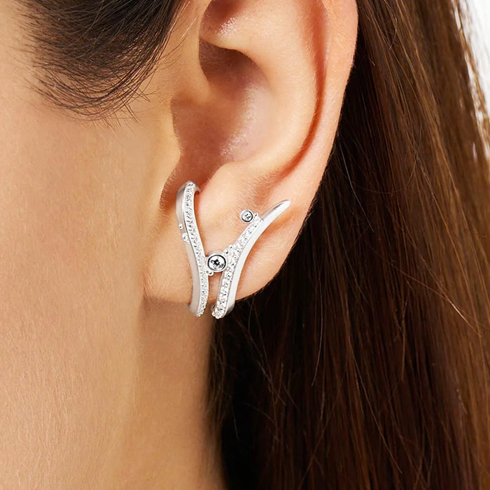 925 Sterling Silver 3D Wave Ear Studs With Stones