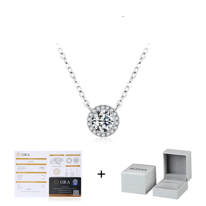 925 Sterling Silver 0.8Ct D Colour Halo Moissanite Pendant Necklace