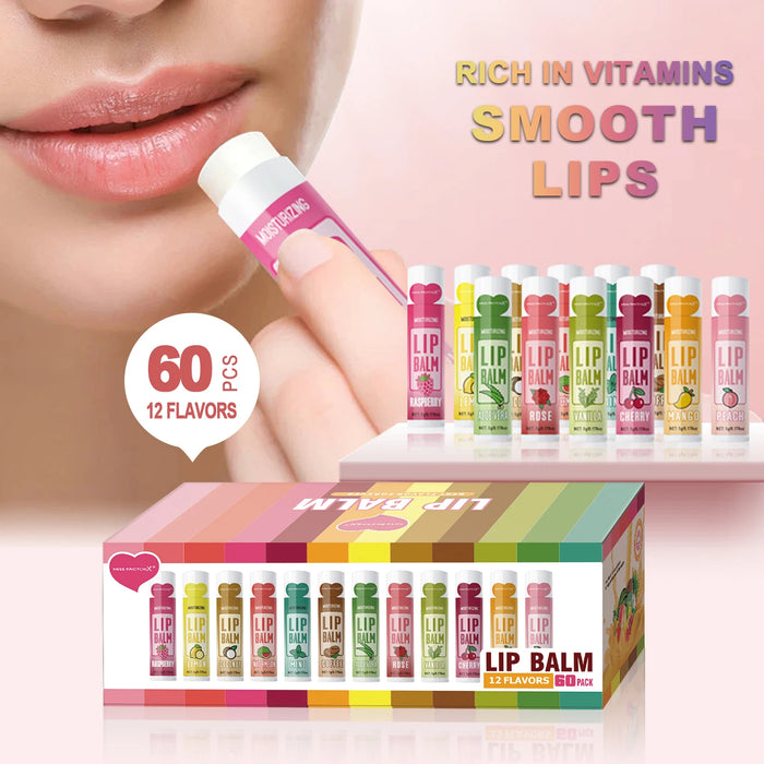 60 Piece Lip Balm Set For Holiday Parties Deep Moisturizing & Brightening
