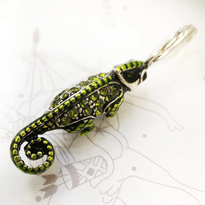 925 Sterling Silver Green Lizard Chameleon Charm Real Fine Jewelry Gift For Women & Men