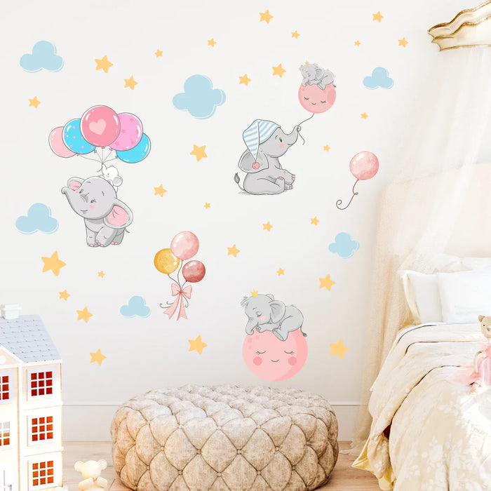 Cartoon Elephant Wall Stickers For Kids Room Decor
