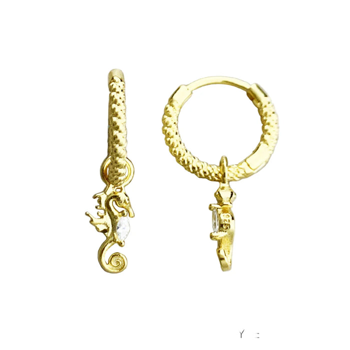 925 Sterling Silver Gold Seahorse Hinged Hoop Earrings