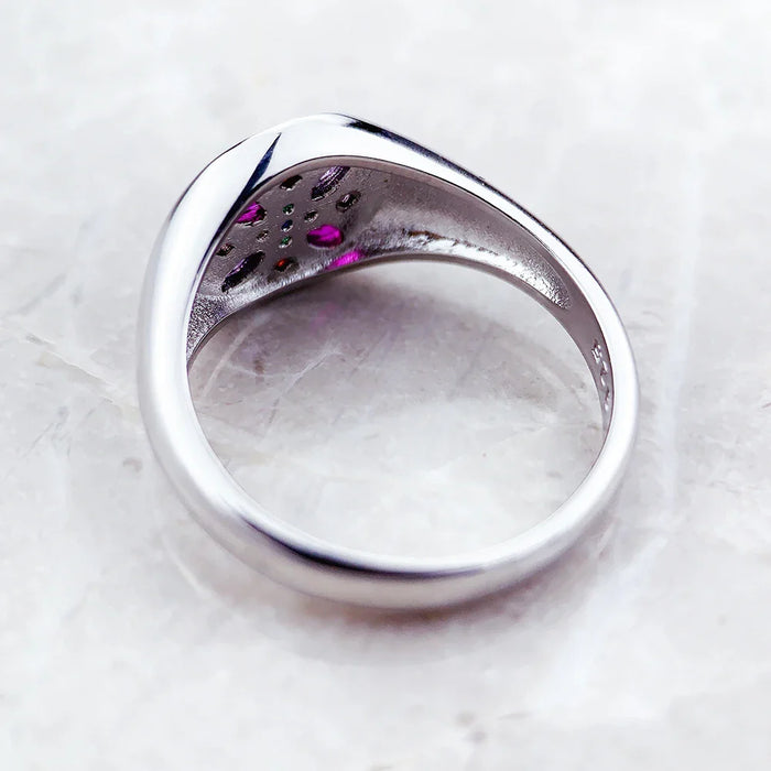925 Sterling Silver Boho Flower Ring Colourful Stone European Style Fine Jewelry For Women