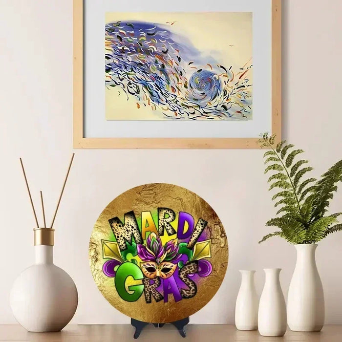 Leopard Mardi Gras Mask With Gold Wreath 8 Round Aluminum