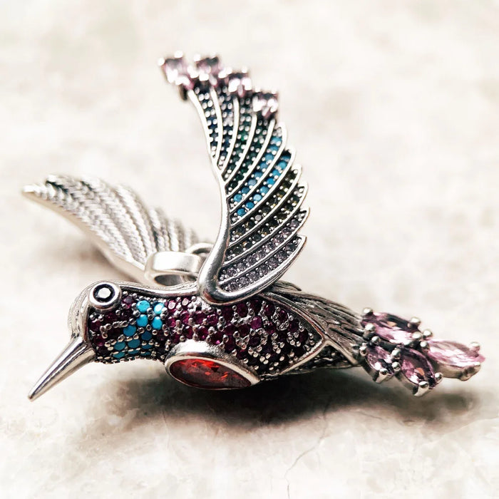 925 Sterling Silver Vibrant Hummingbird Pendants Autumn Fine Jewelry In Boho Gift For Her