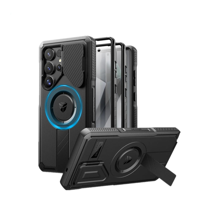 For Samsung Galaxy S25 Ultra Rugged Armor Shockproof Case With Built-In Sliding Camera Case Built-In Screen Protector Kickstand