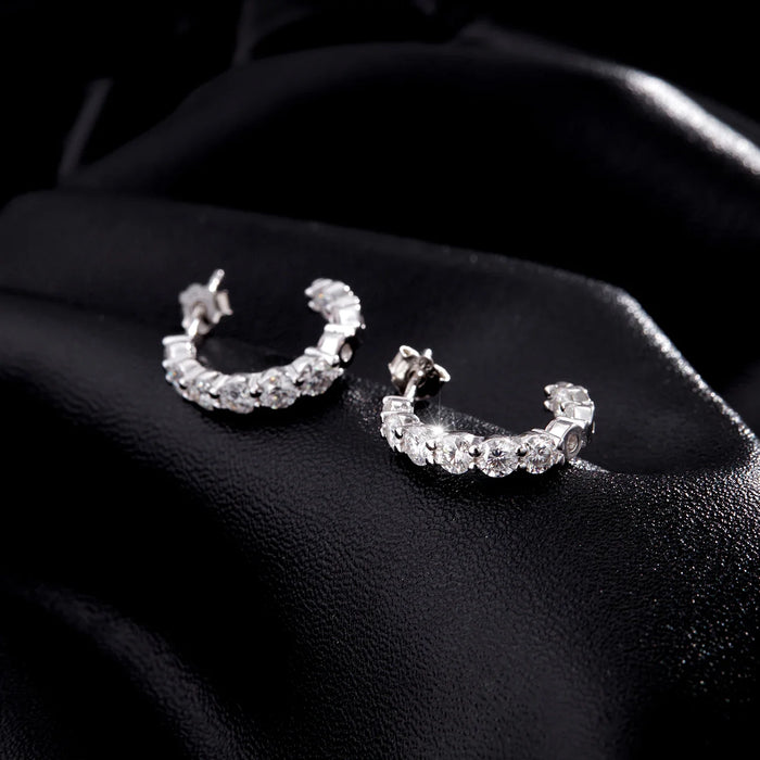 925 Sterling Silver Dazzling C-Shaped Moissanite Earrings In For Women