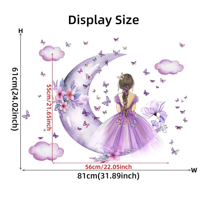 2 Piece Cloud Moon Butterfly Wall Decals For Girls Room Decor