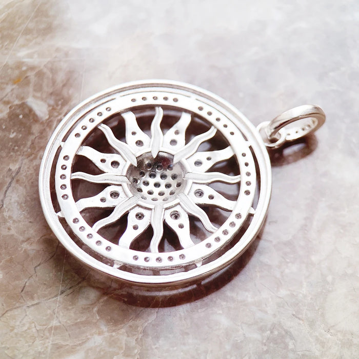 925 Sterling Silver Sun Pendant With White Cz Pave European Style Accessory For Men & Women