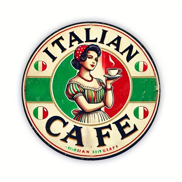 Vintage Italian Cafe Round Aluminum Sign 7.8X7.8 Inches