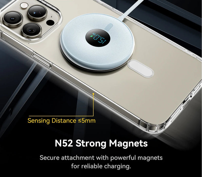 15W Magnetic Wireless Charger For Iphone 16 15 14 Pro Max Digital Display Wireless Charging Pad For Macsafe For Airpods