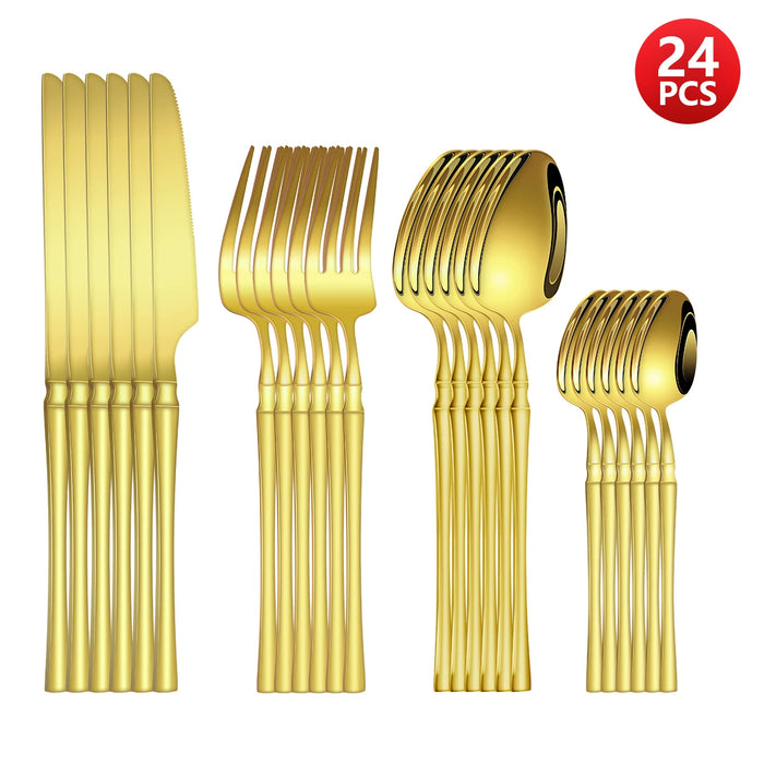 4 / 6 / 16 / 24 Piece Stainless Steel Cutlery Set Gold Kitchen Utensils