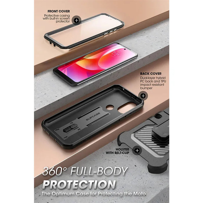 For Moto G 2022 Release Ub Pro Full-Body Rugged Belt Clip & Kickstand Case With Built-In Screen Protector