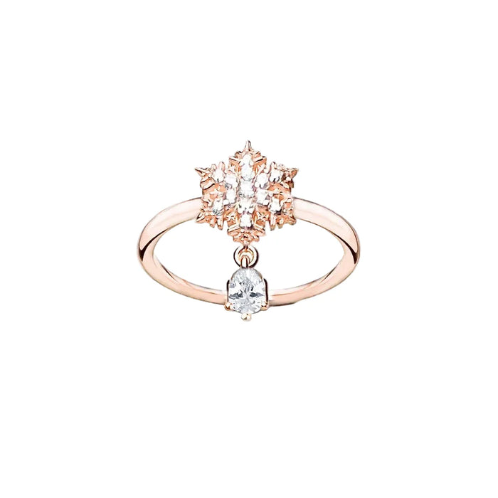 925 Sterling Silver Snowflake Rose Gold Ring With White Stones Romantic Gift For Women