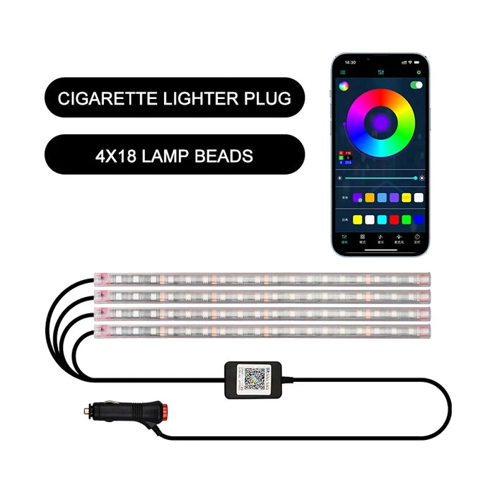 Rgb Car Interior Ambient Foot Light Music Control Auto Atmosphere 12V