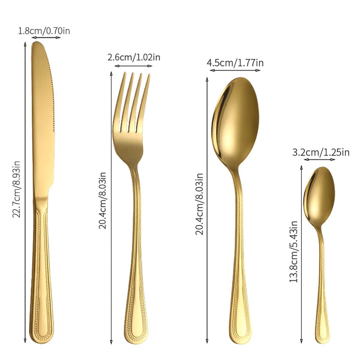 24 Piece Gold Stainless Steel Cutlery Set For Restaurant Kitchen