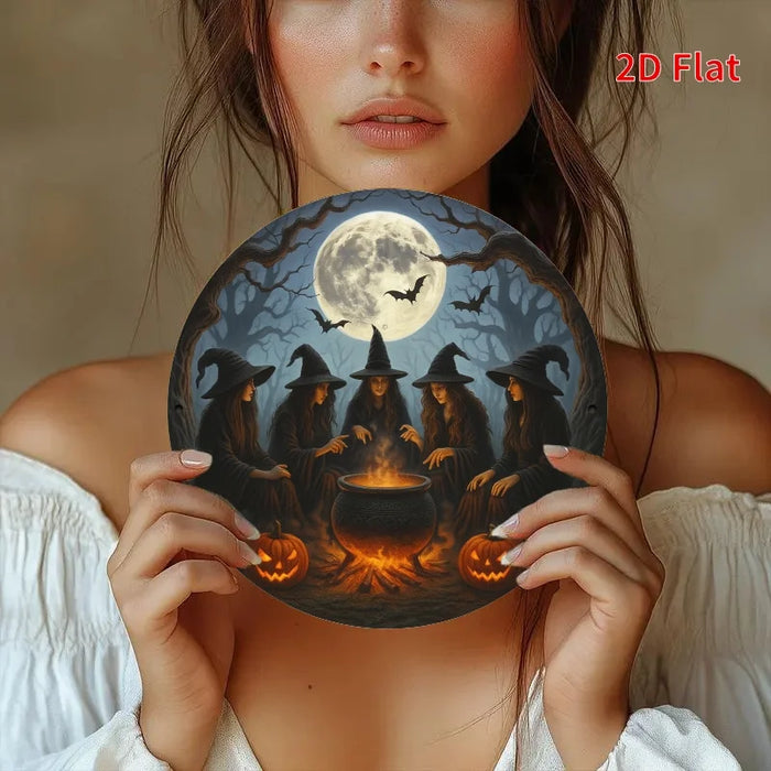 Retro Round Iron Sign Witch Party & Magic Stew Pot For Bedroom Dining Or Living Room