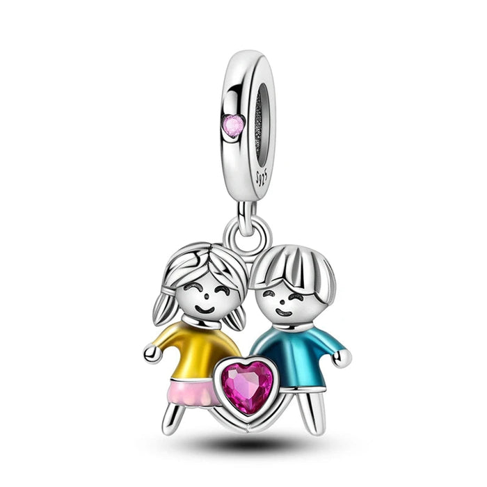 925 Sterling Silver Love Charms For Couples Forever Boy & Girl Pendant For Diy Gift