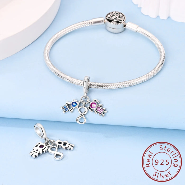 925 Sterling Silver Siblings Forever Pendant Fits Bracelet Diy Gift