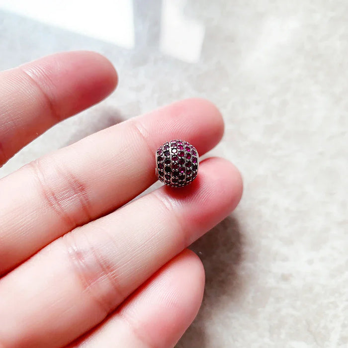 925 Sterling Silver Romantic Pave Beads Rose Stone Diy Jewelry Accessory For Women