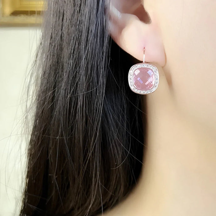 925 Sterling Silver Romantic Gift Pink Square Earrings Cosmo Europe Style Fine Jewelry For Women