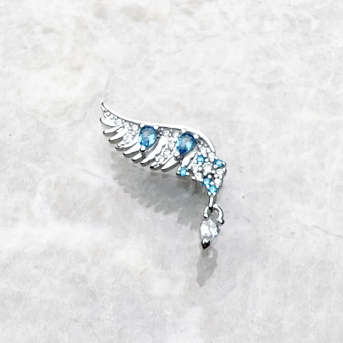 925 Sterling Silver Blue Stone Phoenix Wing Ear Studs