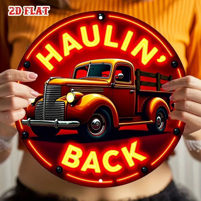Retro Neon Truck Metal Sign Rustic Design With Red / Yellow Frame