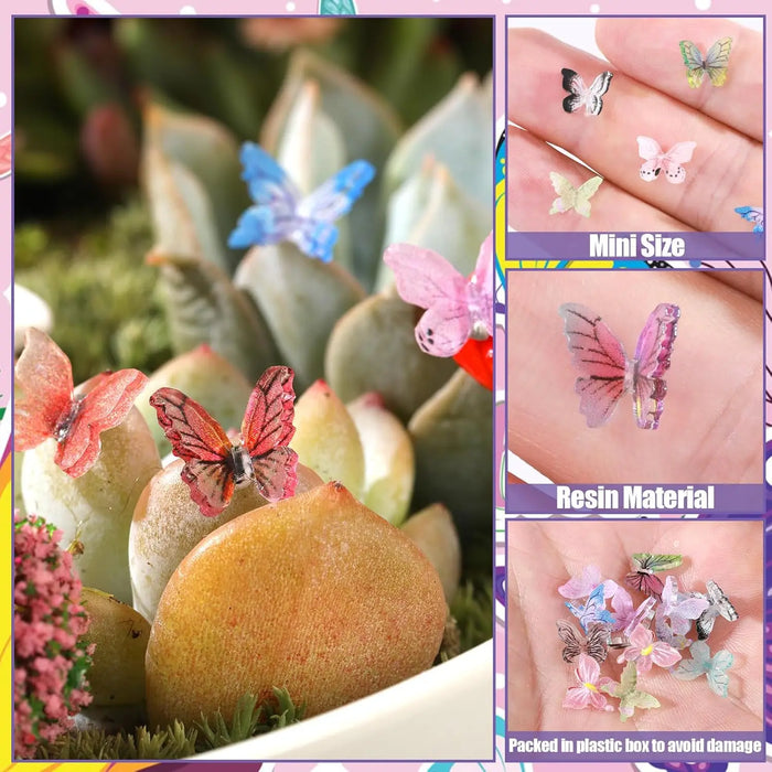 50 Resin Butterflies With Storage Box For Diy Fairy Garden Decoration