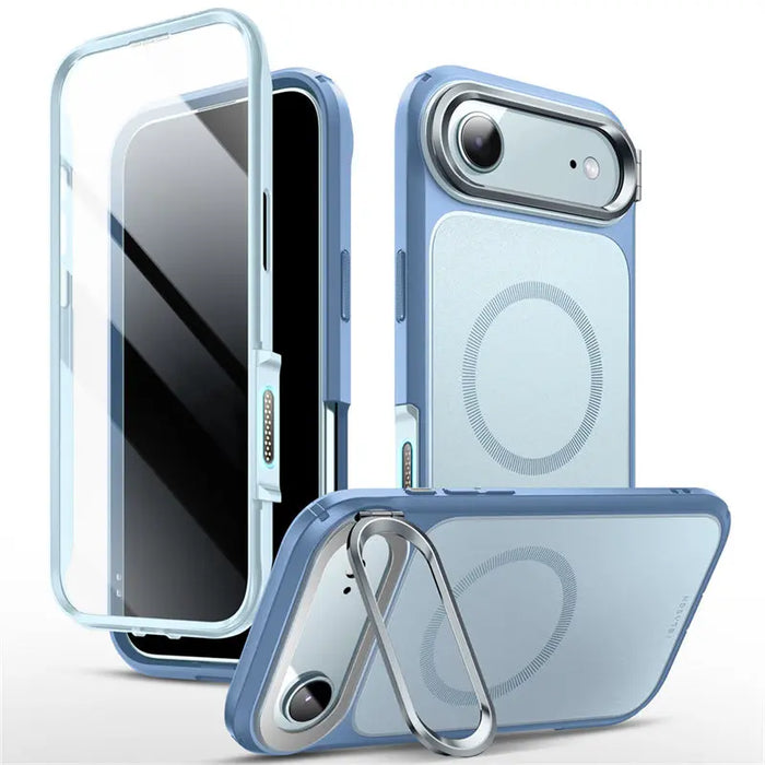 For Iphone 17 Air 6.7 Inch 2025 Flip Full-Body Heavy Duty Magnetic Phone Case With Tempered Glass Screen Protector