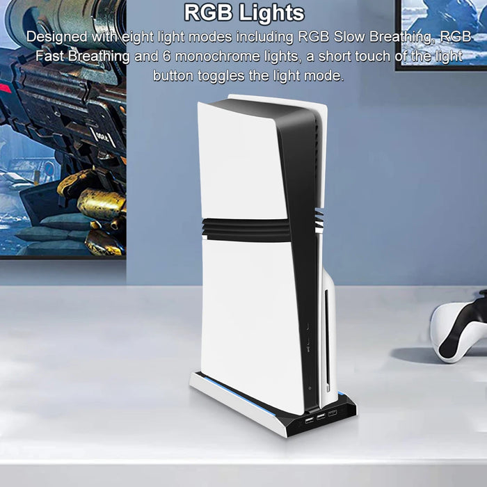 Controller Charging Dock For Ps5 Slim / Ps5 Pro Rgb Vertical Cooling Stand Base With 3 Usb 2.0 Ports Game Console Base Bracket
