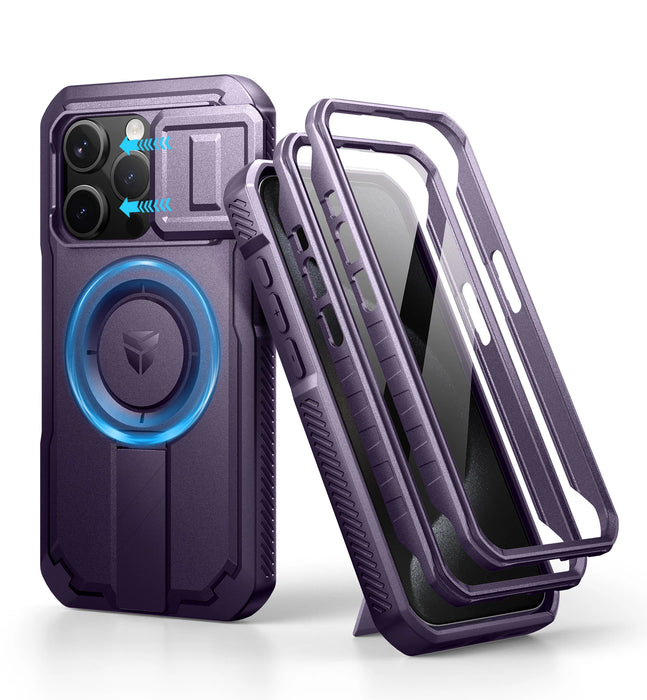 For Iphone 15 Pro Rugged Armor Shockproof Case With Built-In Sliding Camera Case And Built-In Screen Protector Kickstand