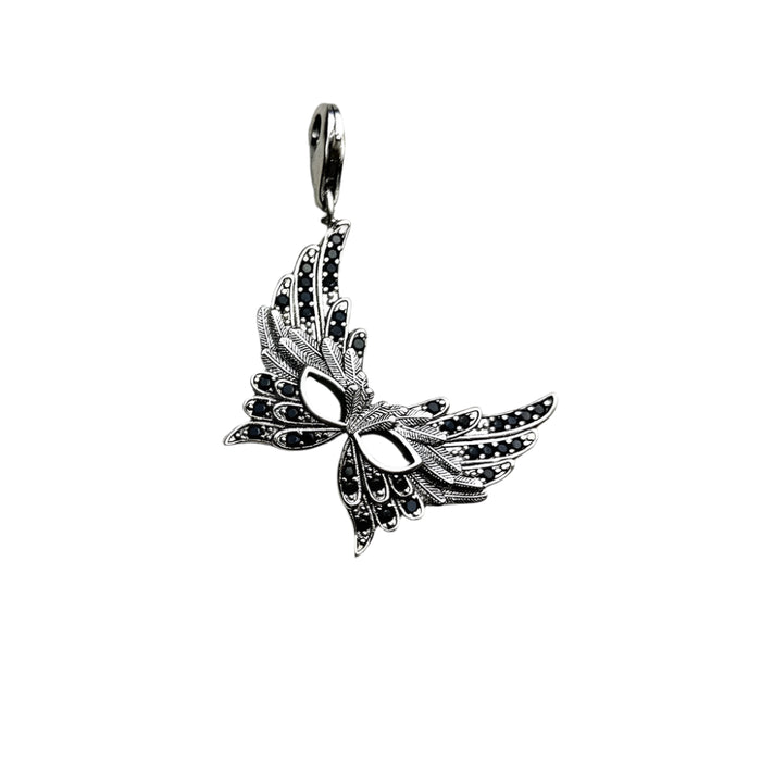 925 Sterling Silver Feather Mask Pendant Halloween Charm For Women