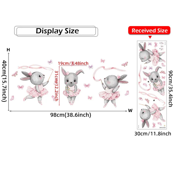 Hand Painted Ballet Bunny Rabbit Dancer Wall Stickers For Nursery Or Girl S Room Decor