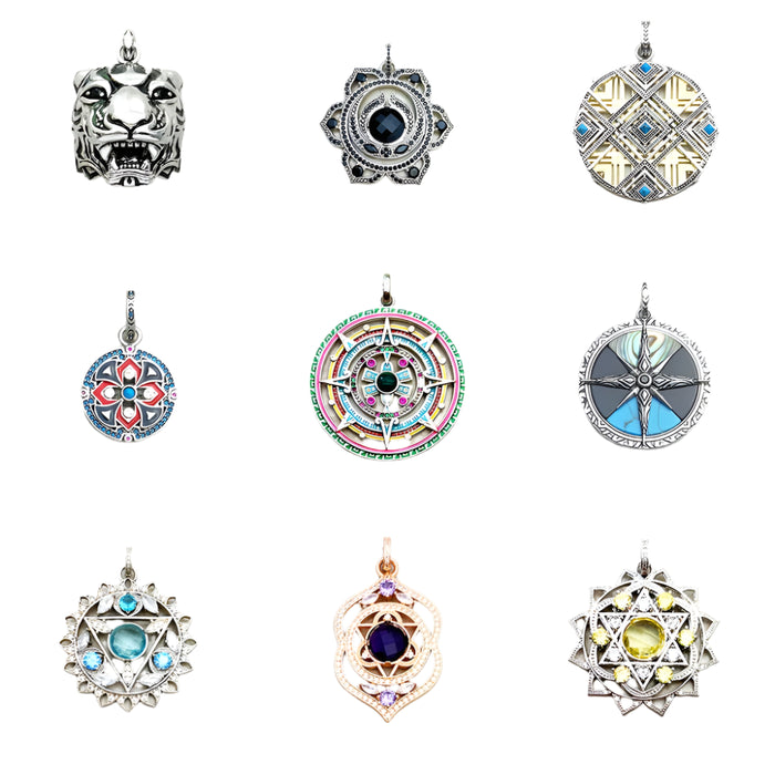 925 Sterling Silver Aztec Tiger Chakra Amulet Pendant Mythical Compass Jewelry For Women & Men