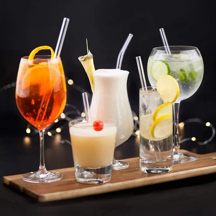 8 Piece Reusable Glass Straws Eco Friendly & Colourful