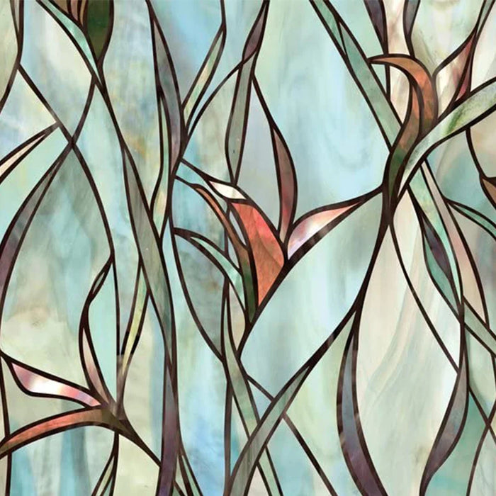 Green Leaf Flower Window Film - Stained Glass Stickers For Home Decoration