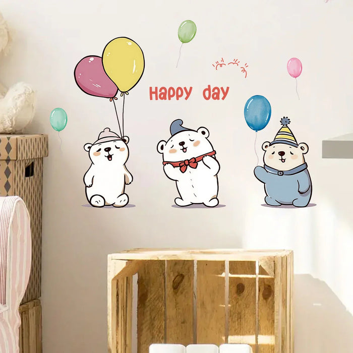 Adorable Balloon Bear Wall Stickers For Kids Room Decor