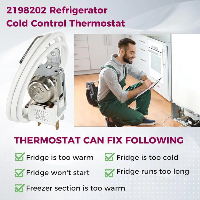 2198202 Refrigerator Cold Control Thermostat Compatible For Whirl-Pool 2161284 2198201 Ps11739232 Ap6006166 Wp2198202
