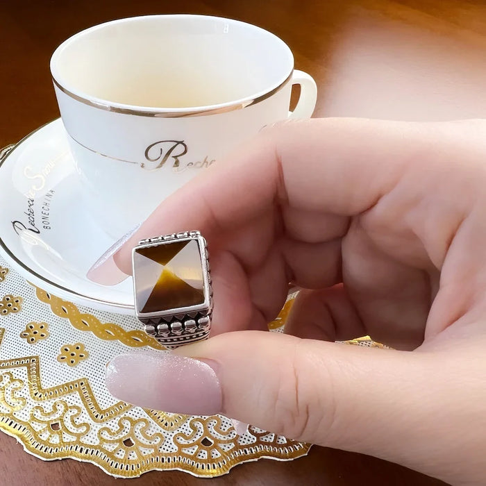 925 Sterling Silver Brown Skulls Cocktail Ring Europe Style Fine Jewelry For Men & Women Ethnic