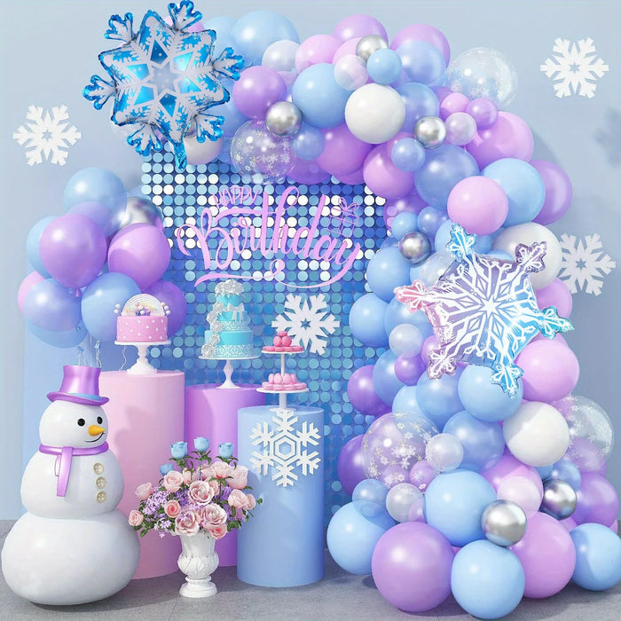 113Pcs Winter Themed Balloon Arch Set Snowflake Explosion Star Balloons Fairyland Princess Birthday Party Wedding Decoration