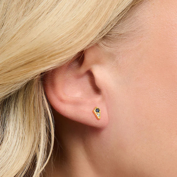 925 Sterling Silver Gold Plated Magic Stars Blue Stone Ear Stud New Vintage Gift