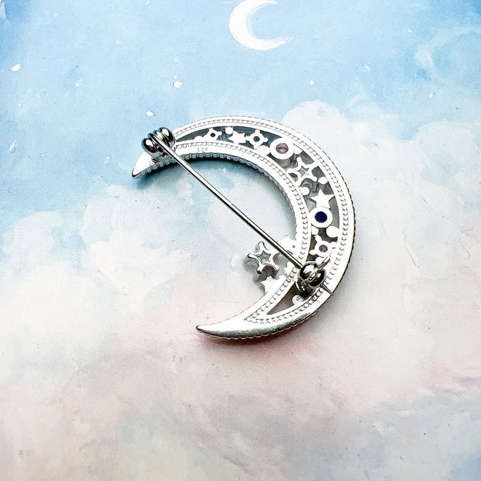 925 Sterling Silver Boho Crescent Moon Brooch Gift For Women