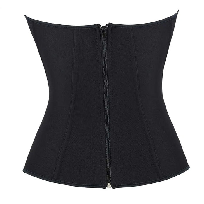 Adjustable Fish Bone Support Corset Top Black Mesh Fabric Back Zip Hollow Out Design