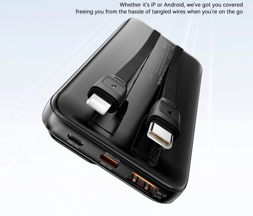 22.5W 20000Mah Powerbank Pd Fast Charger With Two Cables Portable 10000Mah External Battery For Iphone 16 Xiaomi Samsung
