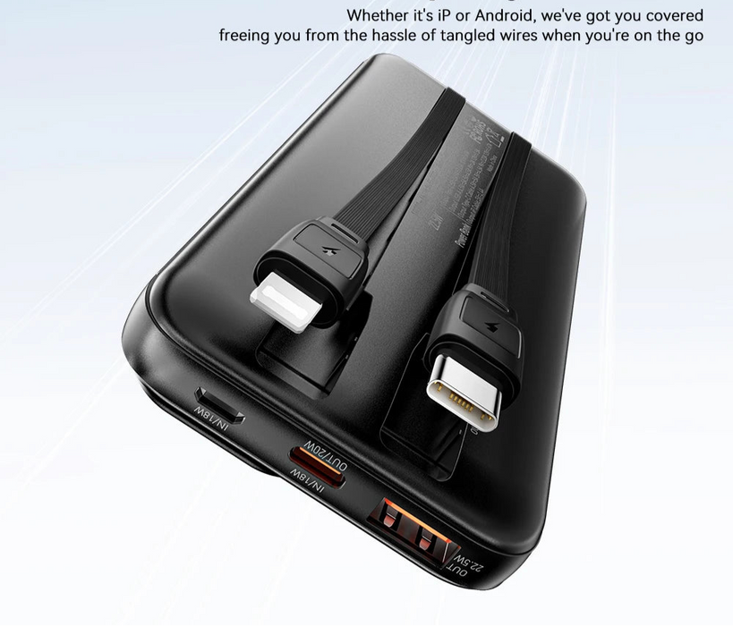 20000Mah Dual Cable Power Bank Fast Charging Portable Power Bank For Iphone 16 15 Pro Max Xiaomi Pd 20W External Battery