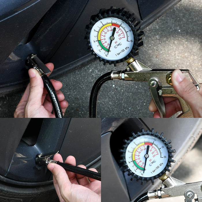 Analog Tire Inflator Gauge 0-16Bar / 0-220Psi Motorcycle & Car Repair Tool