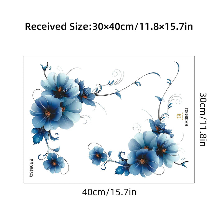 Watercolour Blue Flower Wall Sticker For Living Room Decor